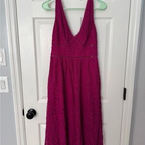 David's Bridal Fuchsia Lace Midi Dress